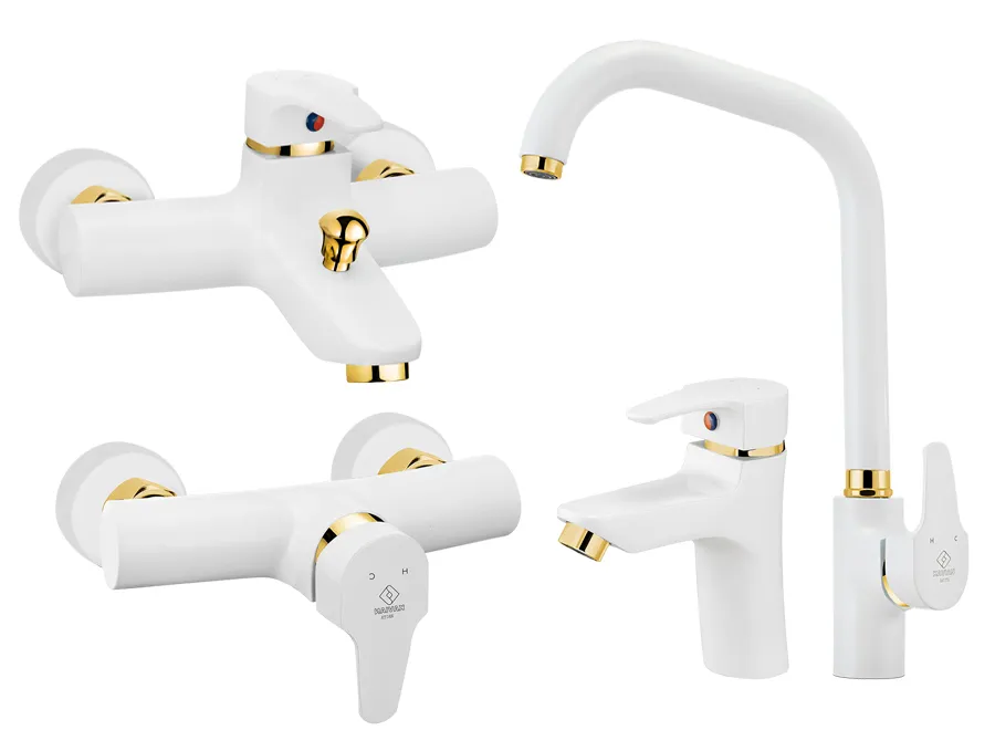 ست شیرآلات کاویان مدل آنیتا سفید طلایی ست شیرآلات کاویان مدل آنیتا سفید طلایی